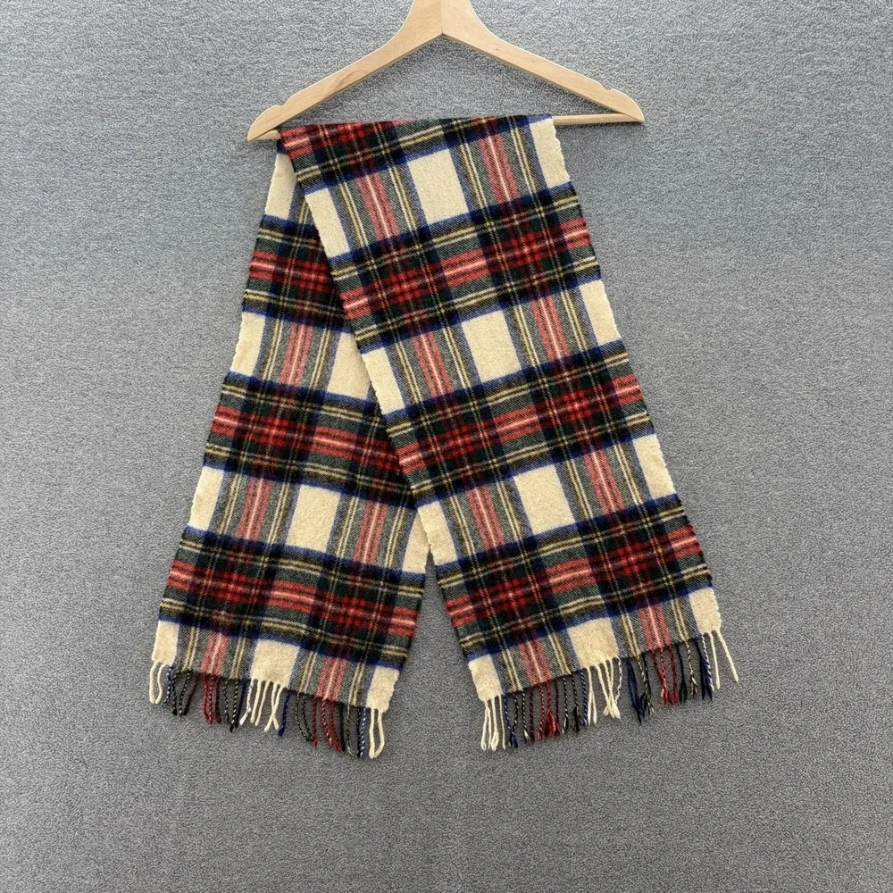 VTG Johnstons Elgin Scarf White Dress Stewart Tartan Wool Plaid Classic Scottish